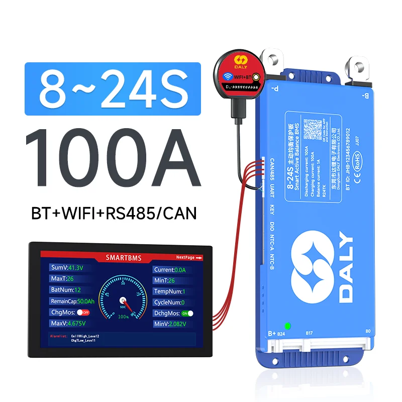 DALY Smart bms 4S 12V 8S 24V 16S 48V 100A 150A 200A LiFePo4 Actieve Balans BMS voor lithiumbatterij met LCD RS485 UART BT WIFI