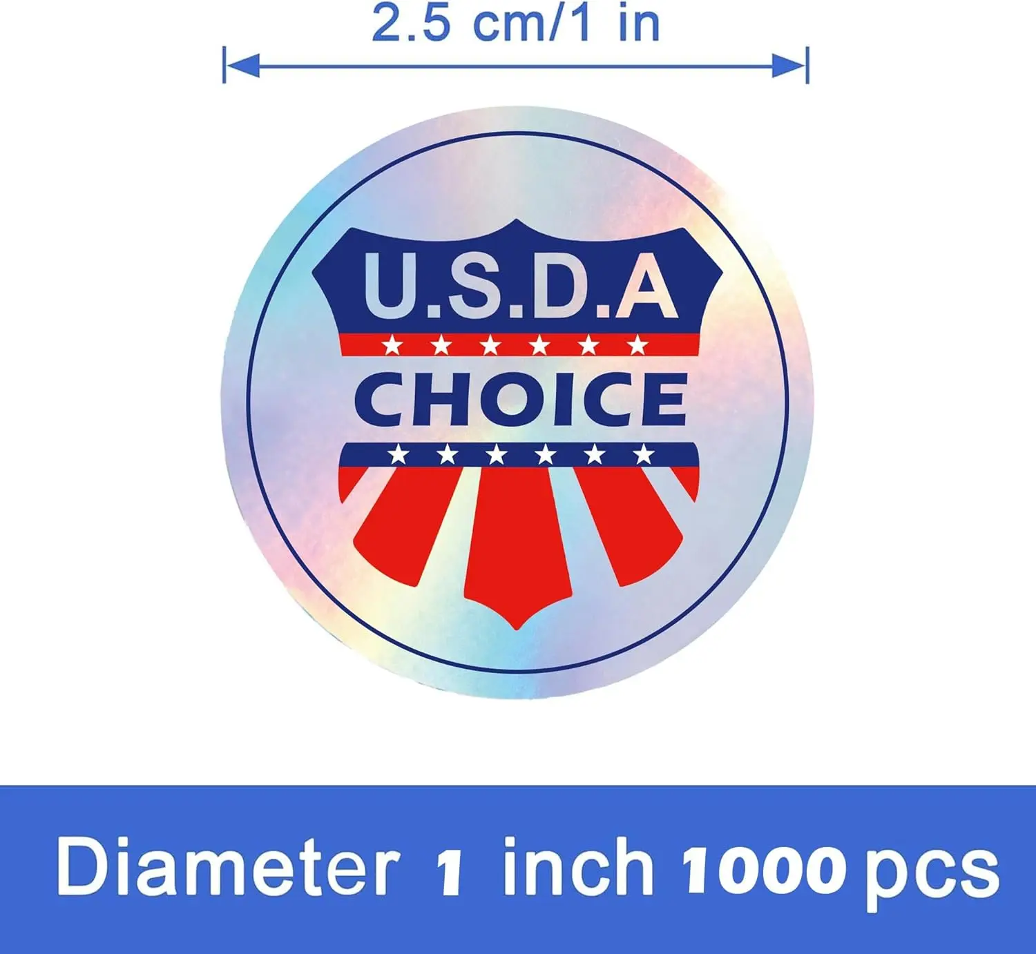 1000 Pcs Holographic USDA Choice Grade Grocery Store Food Labels 1 Inch Prime Stickers Round Meat Food Packaging Labels