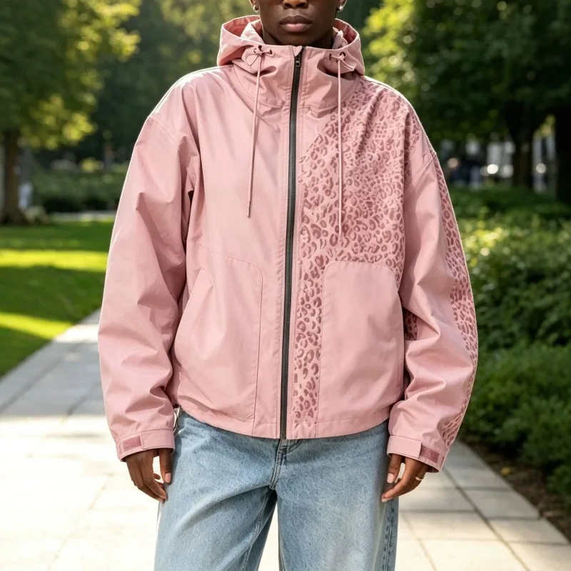 Color Changing Men Jacket When Wet Leopard Print Windbreaker Outdoor Winter Casual Coat for European American Market