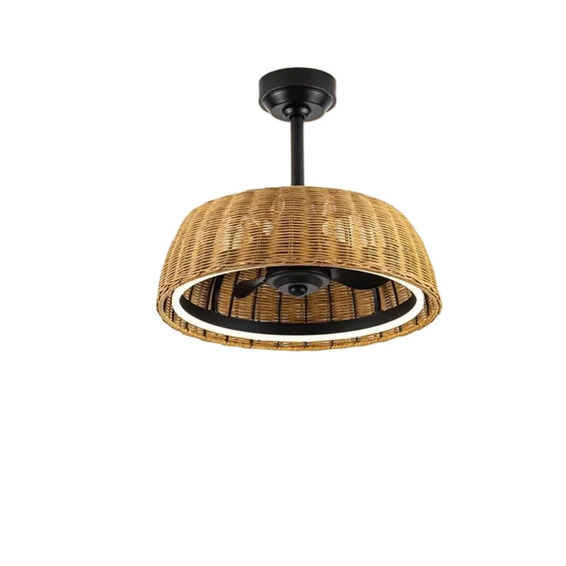 

Потолочный вентилятор в фермерском доме с лампой из листьев ротанга, деревенский вентилятор, спальня, столовая, гостиная, американская люстра