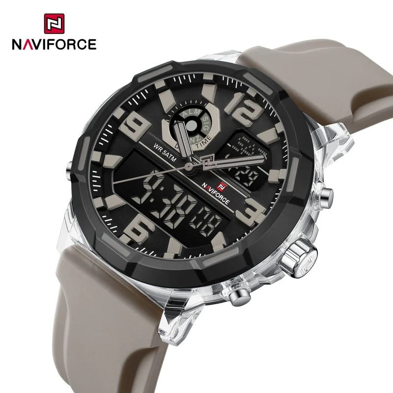 NAVIFORCE Men Military Quartz Watch 50M Waterproof Sports Wristwatch Slate Gray Dial White Arabic Numeral Scale Male Watch