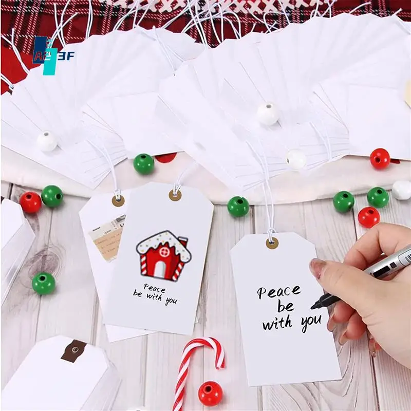 

A23F-Large Reinforcing Hole Paper Tag With String Attached,200 Pcs Paper Hanging Tags With Elastic Rope Attached