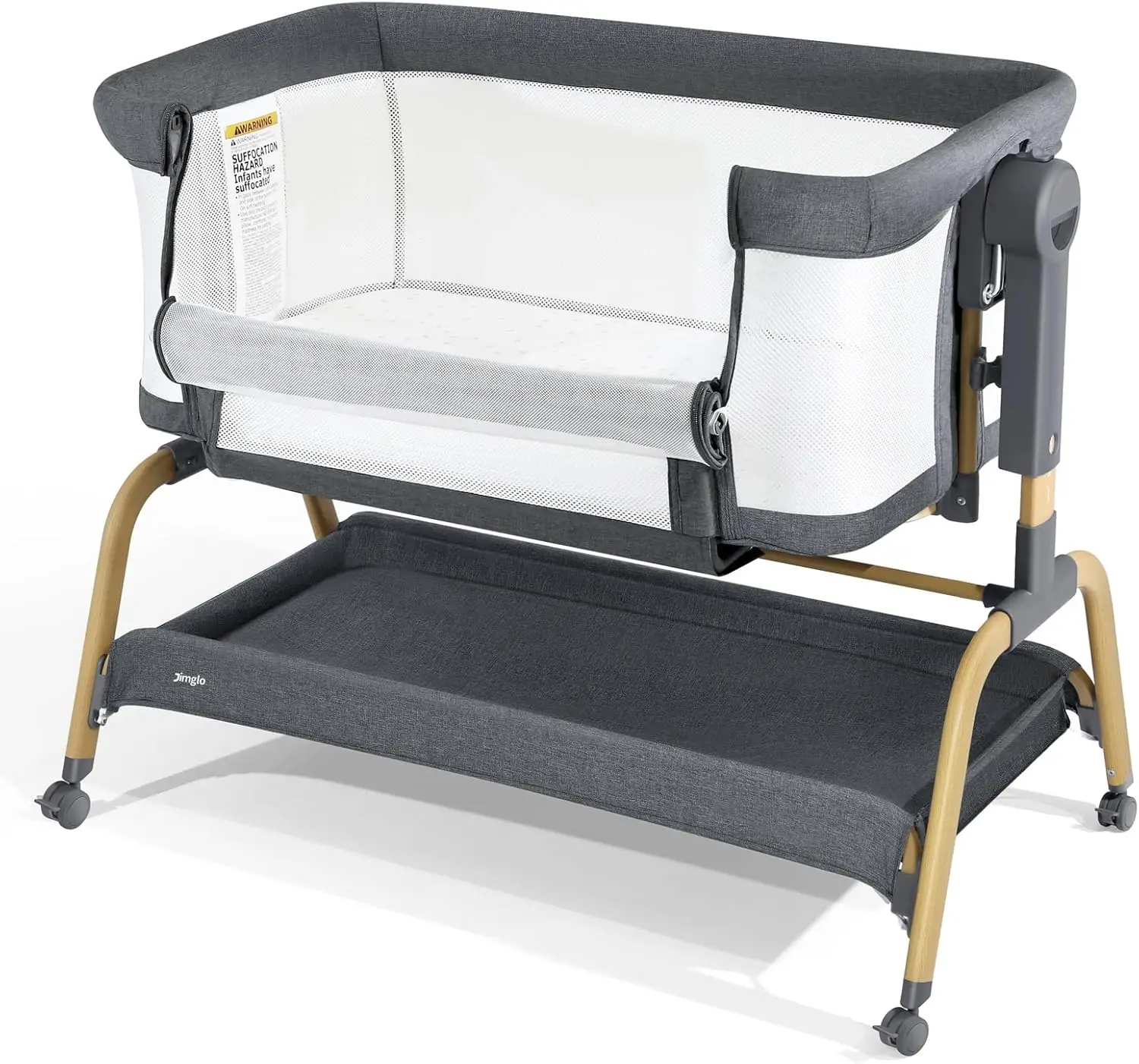 

3 in 1 Baby Bassinet, Bedside Bassinet for Baby, Rocking Bassinet with Comfy Mattress and Wheels, 6 Height Adjustable Easy Foldi