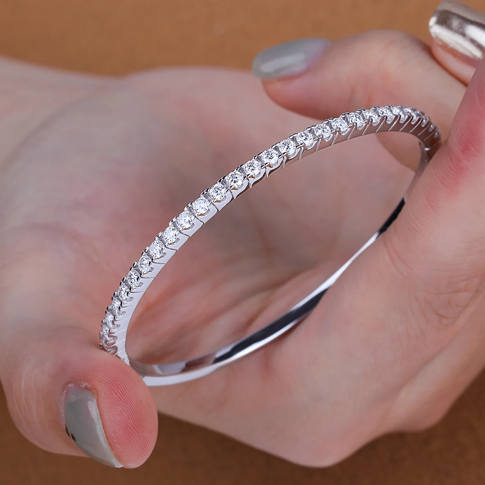 2.5mm Moissanite Bangles for Women 925 Sterling Silver Half Circle Sparkling Diamond Bracelet with GRA Luxury Jewelry Party Gift