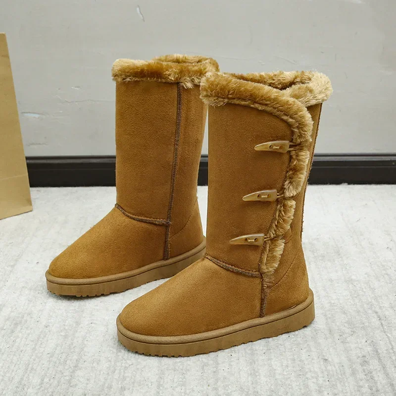 Trendige, warme Damen-Winterstiefel, wasserdicht, rutschfest, mit Stiefelriemen in Bullhorn-Optik, Damen-Knöchelstiefel, Baumwollschuhe. – Detail 5