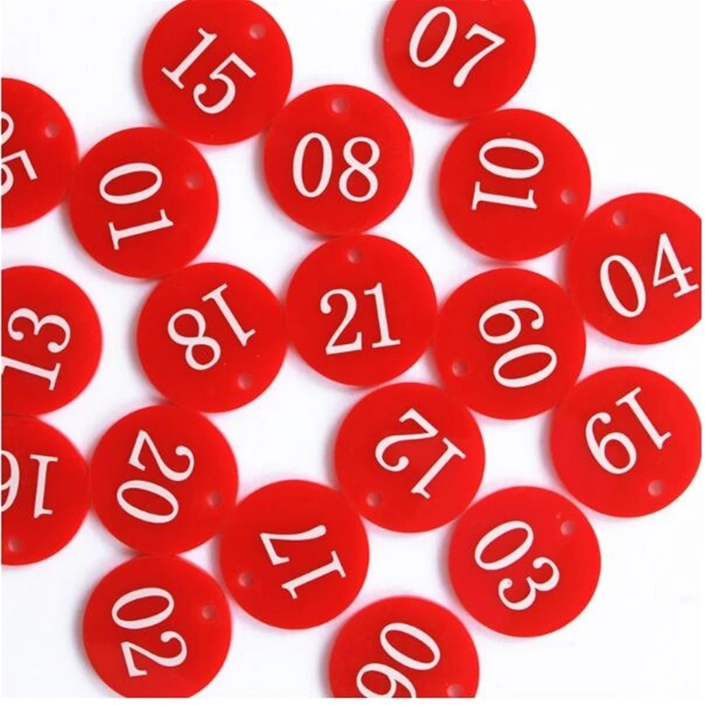 Dia 3cm Number Digital Round Card Label Tag Double Side Acrylic Plate Signage With Key Ring Keychain Number 1-100