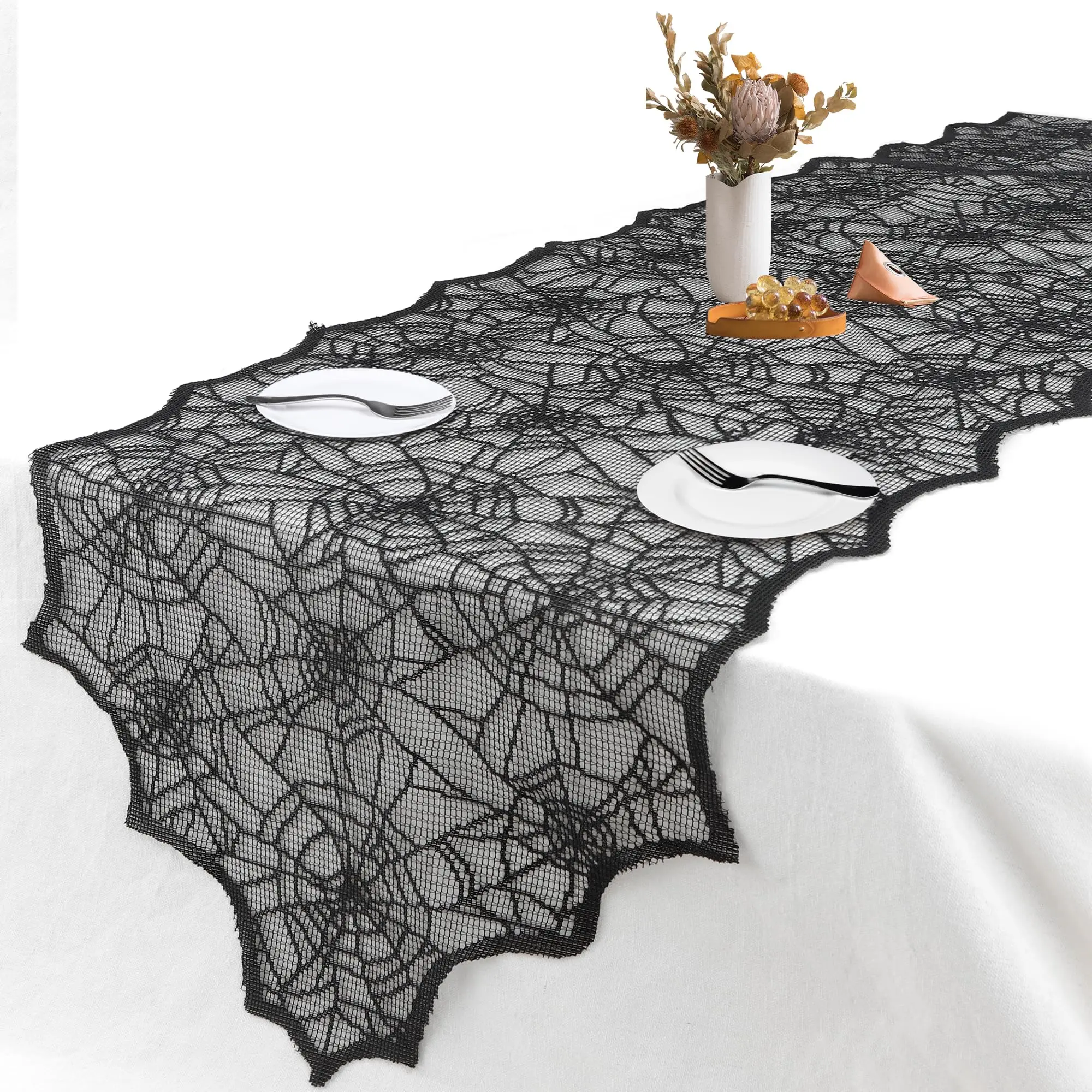 

Halloween Table Runner, Black Lace Spider Web Table Runner for Halloween Table Decor,Lace Table Runner for Halloween Table Decor