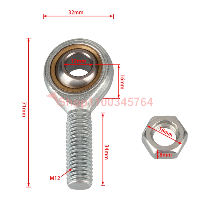 4 pieces/set M12 external thread ball bearing fisheye rod end joint bearing threaded automotive damper swing bearing