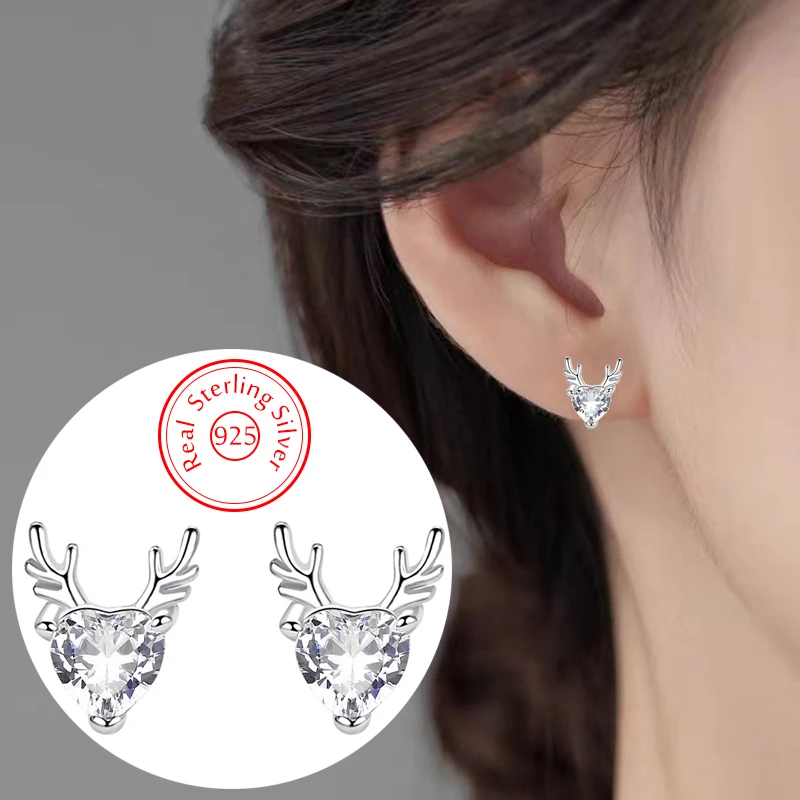 

Genuine 925 Sterling Silver Jewelry Crystal Antler Sutd Earrings For Woman Fashion New XY0564