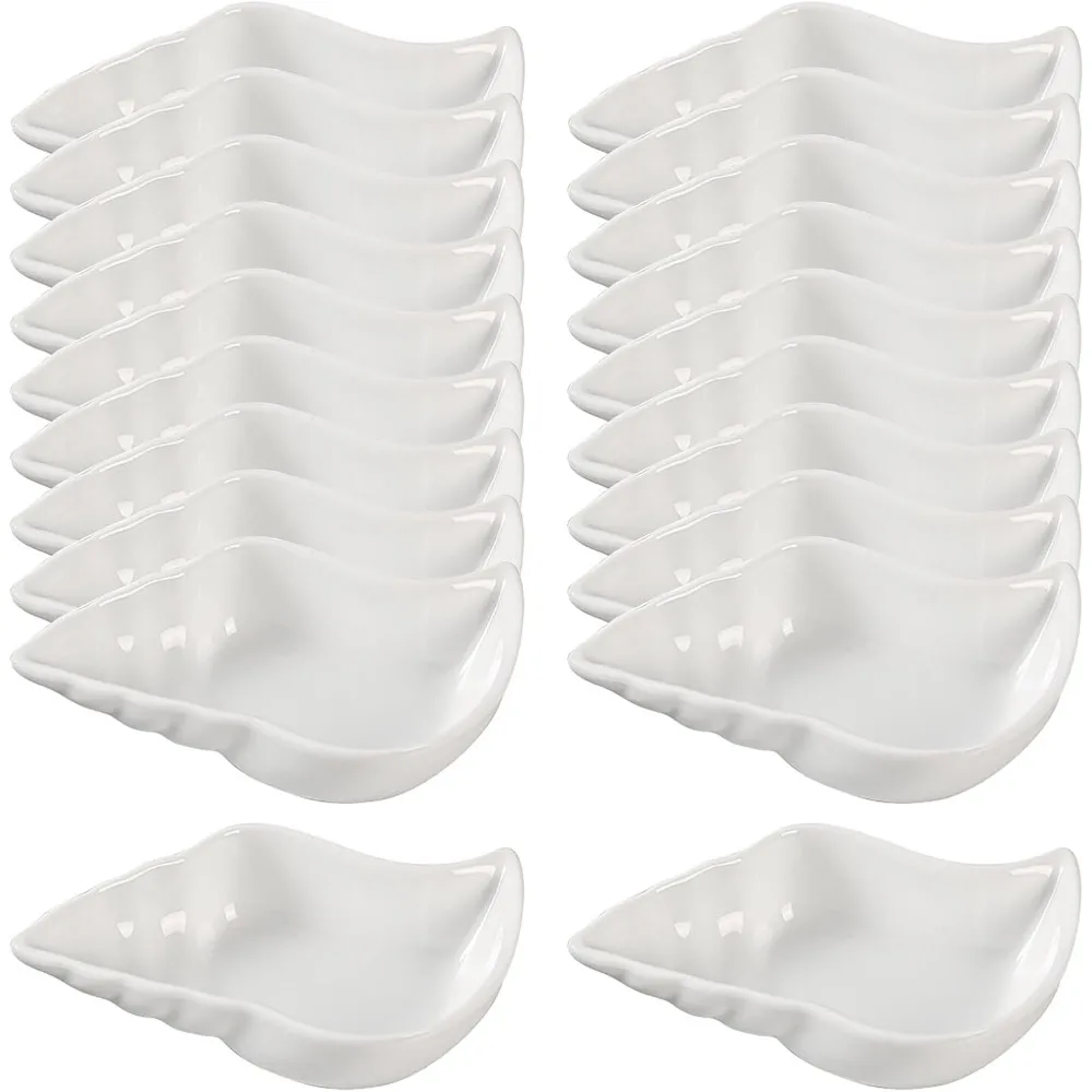 Plato de salsa de cerámica multiusos en forma de concha, platos para condimentos, cuenco para inmersión de Sushi, platos para aperitivos, paquete de 20