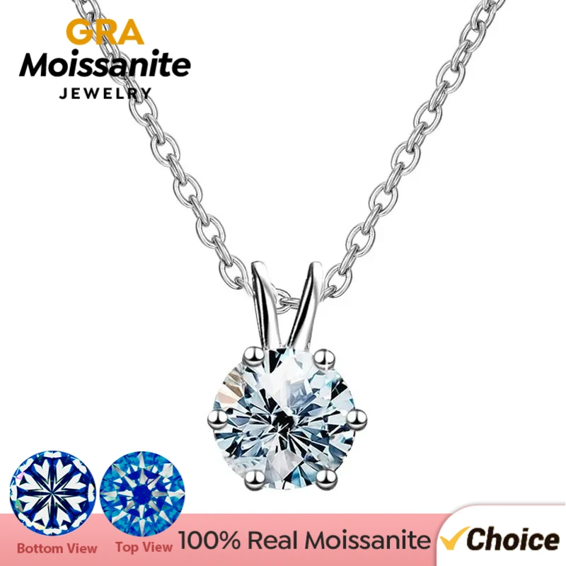 GRA Shiny 1CT Real Moissanite Diamond Pendant Wedding Necklace For Women Real 925 Sterling Silver Best Quality Fine Jewelry