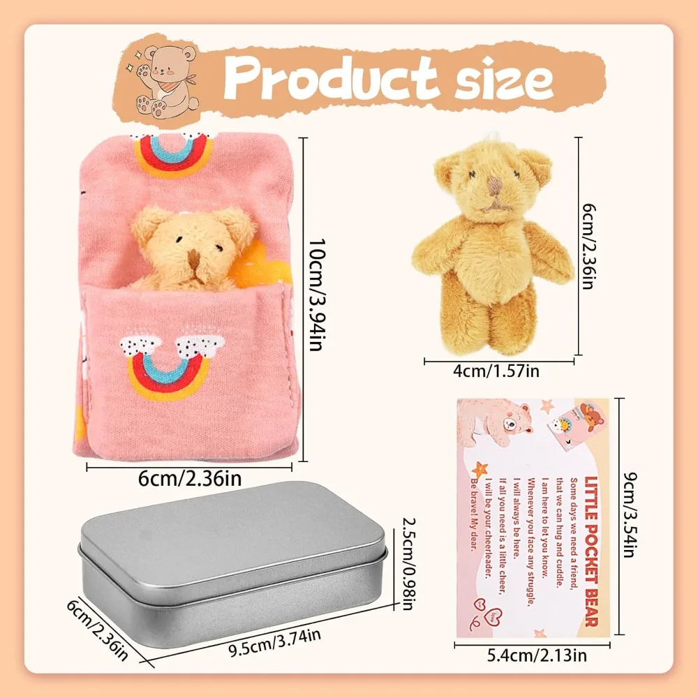 Pocket Bear in Tin Box Pocket Hug Plush Toy Little Brown Bear Good Luck Inspirational Positive Gift for Kid Friends First Day