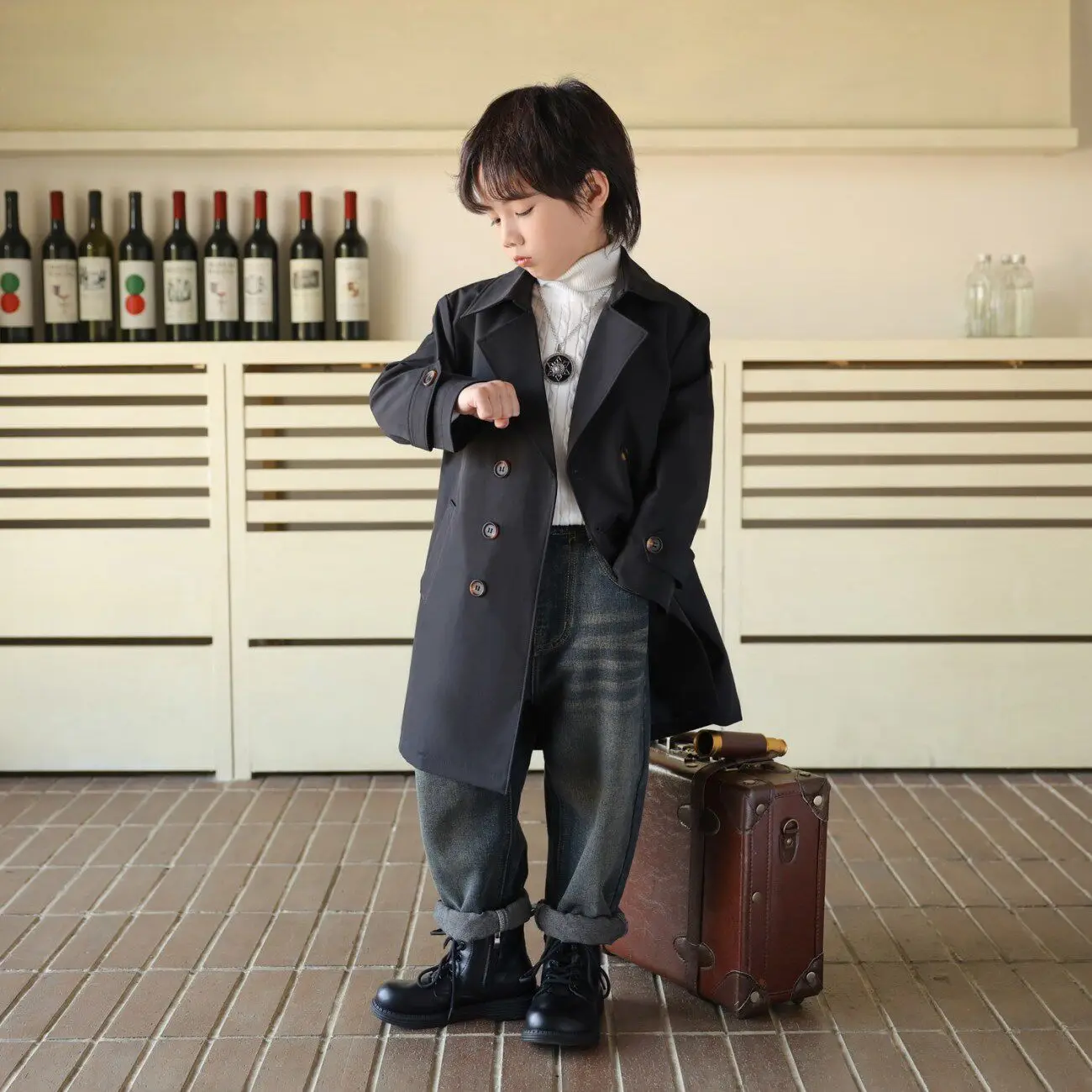 

Autumn/Winter Boys Trench Coat Fashion New Children's Long Coat British Solid Color Jacket 100-170cm