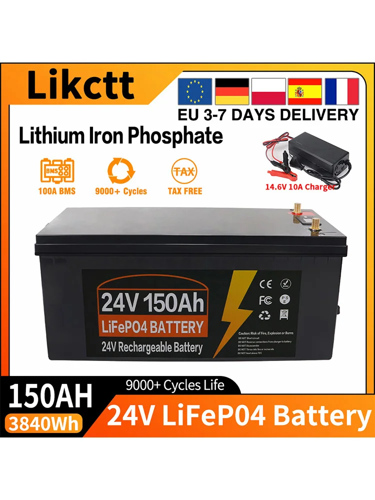 Nowa bateria litowo-żelazowo-fosforanowa LiFePO4 12V 24V 100Ah 150Ah 200Ah 350Ah, wbudowany system zarządzania baterią (BMS) 100A, ponad 9000 cykli głębokiego rozładowania, ochrona przed niskimi — 2