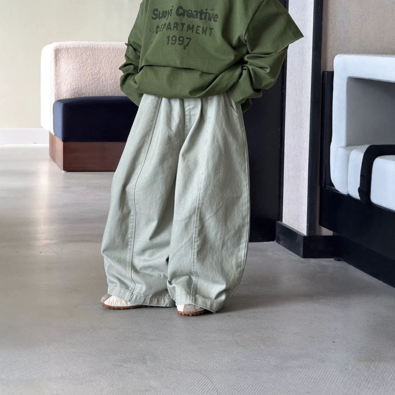 Korean Retro Children's Versatile Hanging Wide Leg Pants Washed and Worn Pants for Boys and Girls Autumn