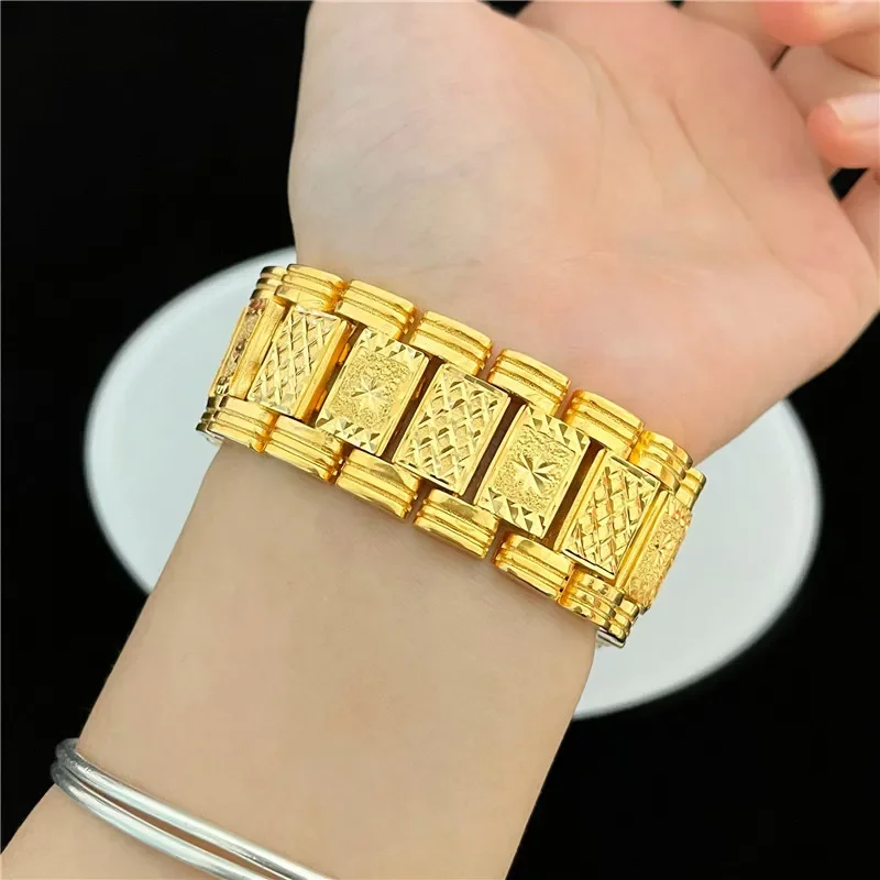 

Luxury and fashionable 24K real gold rice bracelet flat row au9999 gold men's bracelet rice star pattern jewelry