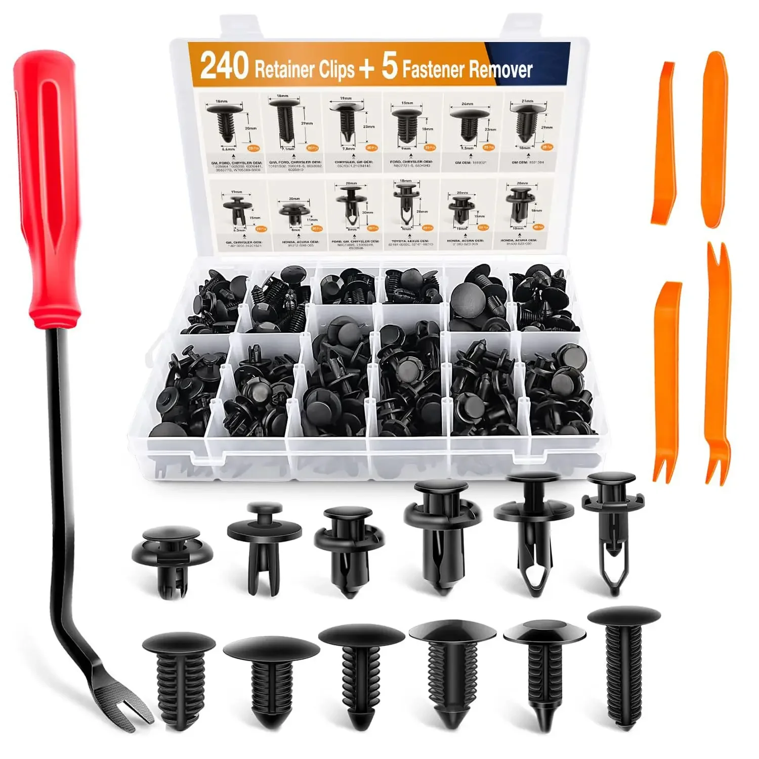 

240Pcs Car Fastener Clips Kit 12 Types Auto Bumper Retainer Rivets Push Pin Screws Trim Panel Fasteners for Most Cars