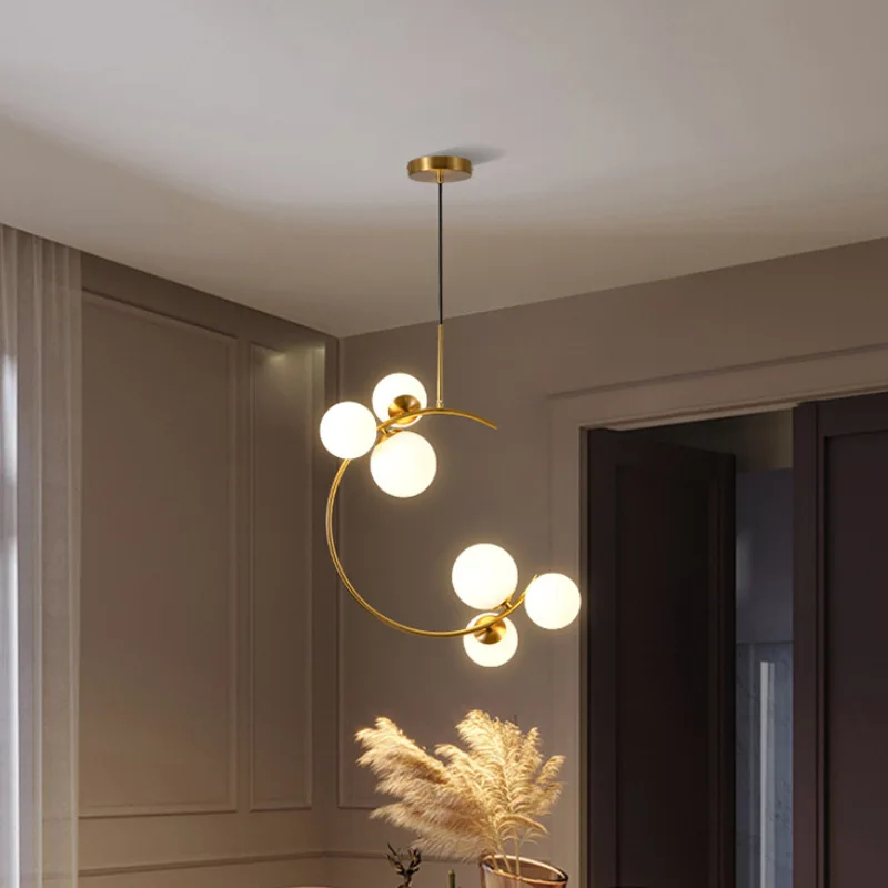 

LED Chandelier Creative Bedroom Bedside Hanging Light Glass Ball Modern Nordic Restaurant Bar Coffee Simple Gold Pendant Lamp