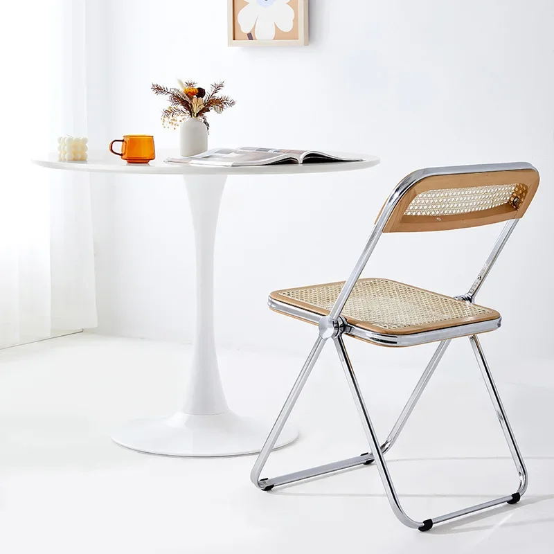 Скандинавский средневековый складной стул, современный минималистичный обеденный стул из нержавеющей стали в стиле ins, декоративный стул из ротанга