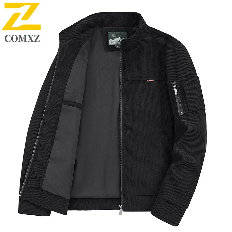 

COMXZ 2025 Мужская зимняя вельветовая куртка, винтажная рабочая одежда с воротником-стойкой, уличное ветрозащитное пальто с 3D-дизайном, повседневная мода