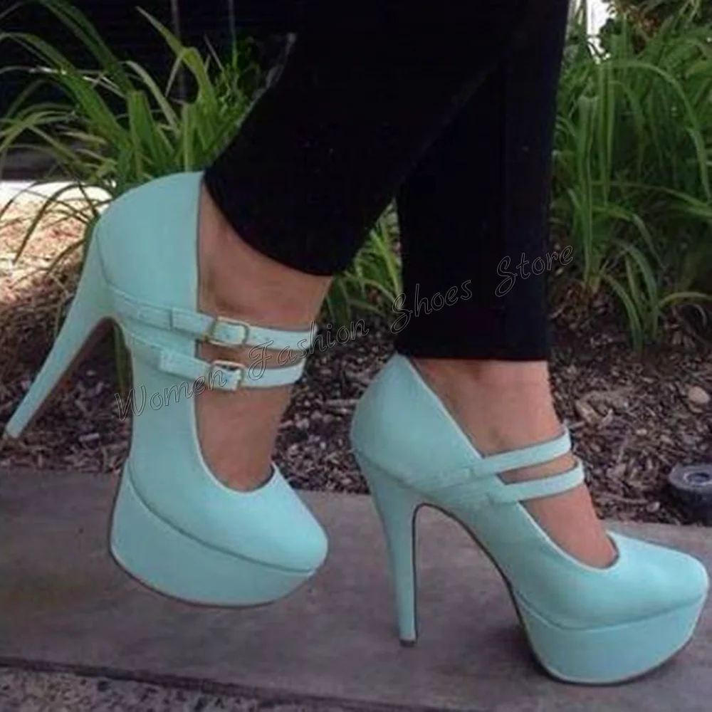 

Blue Platform Buckle Decor Pumps Stilettos High Heels High Heel Shoes for Women Fashion Sexy Heels 2024 New Zapatos Para Mujere