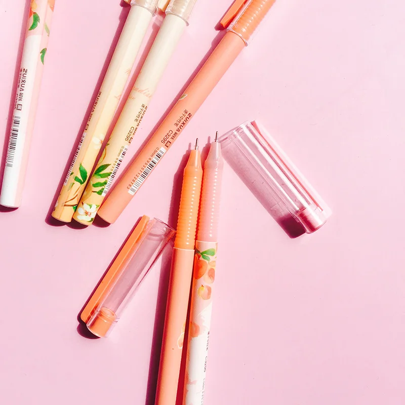 3 PCs Kawaii Fruit Gel pen Stationary Cute Peach Pens School supplies Full Needle Pens for writing Cute Things School items image 4