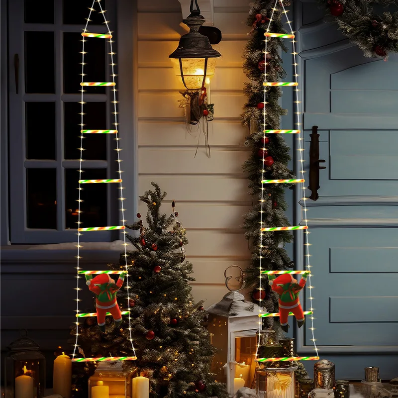 Santa Claus Ladder LED Hanging Light Christmas Decoration Ladder Light Outdoor Waterproof Eaves Decoration Lantern String