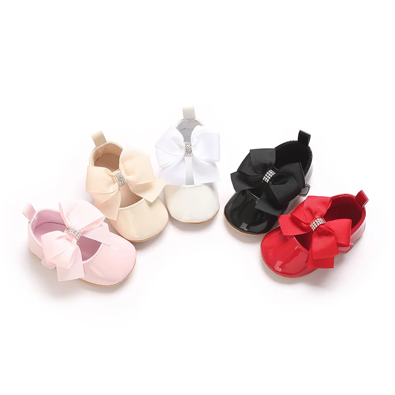 Niedliche Prinzessinnen-Babyschuhe, Frühlings- und Herbstedition, Schmetterlings-Schleifen-Dekoration, weicher PU-Boden, geeignet für 0–1 Jahre alte Babys – Detail 3