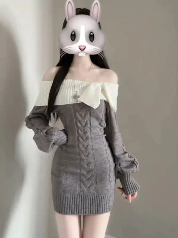 

Sexy Spicy Girl Sle ort Bodycon Knitted Dr Unique Retro High Waist Long Sve Home Ci Commute Campus Date Winter Wear