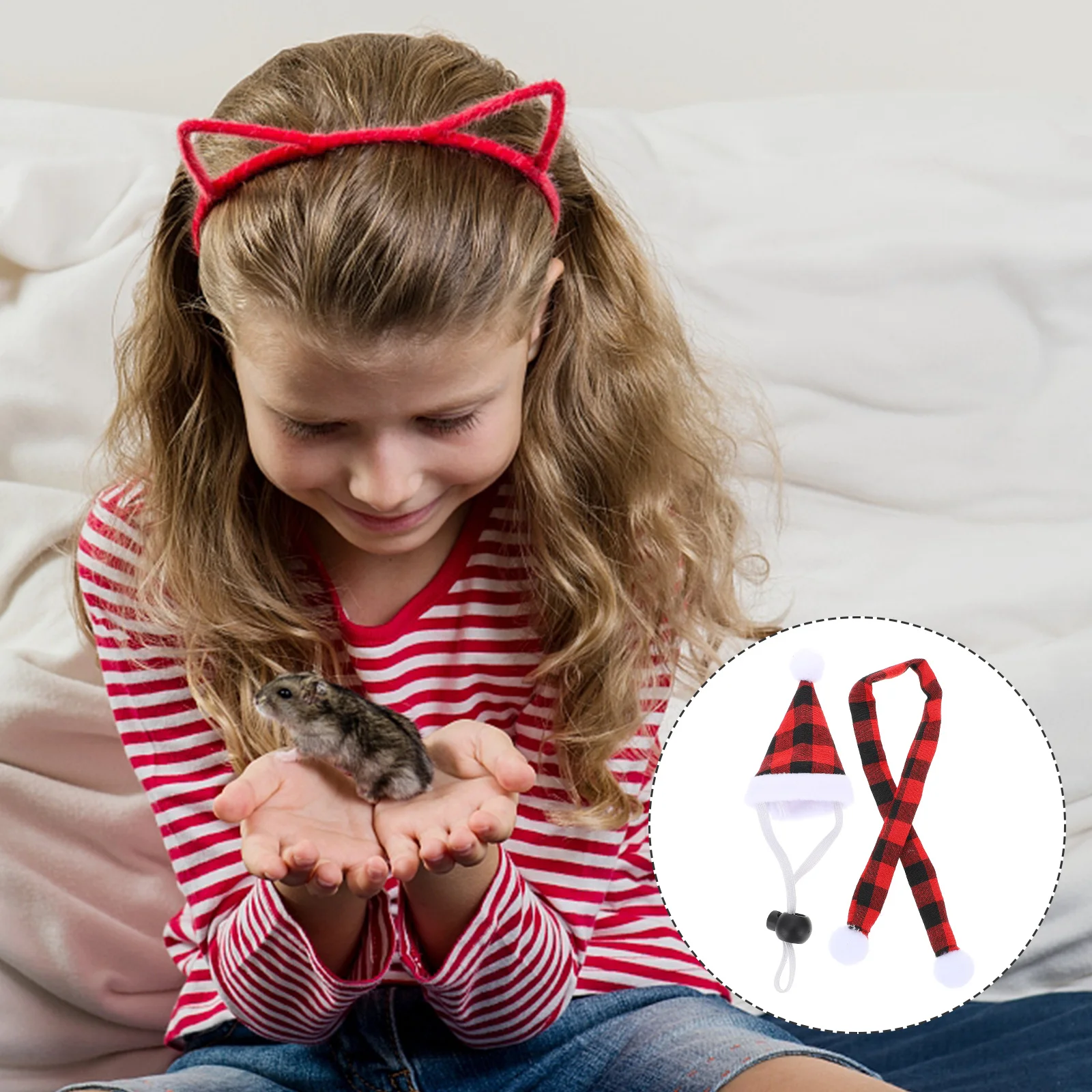 

4Sets Festive Pet Hat Scarf Combo Soft Comfortable Animal Caps for Chinchilla Hedgehog Christmas Gift Idea Small Pet Owners