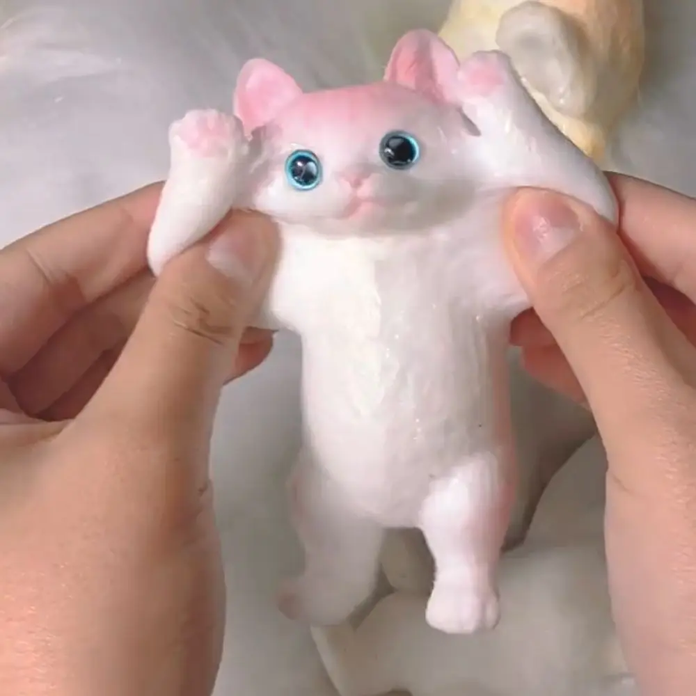 Divertida muñeca de gato de rebote lento, juguete para apretar, dibujos animados, simulación colorida, juguetes para apretar gatos, Animal suave, juguete antiestrés para adultos