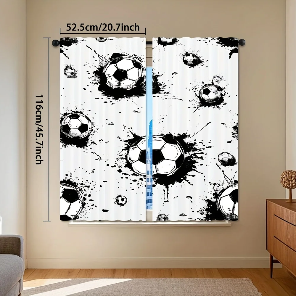 2 Panels Soccer Ink Splatter Curtains Sports Art Print for Living Room Bedroom Bathroom Cafe Home Decorative Drapes