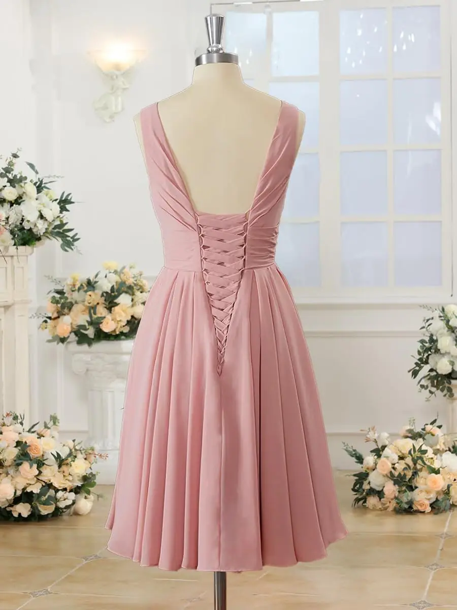 Short Bridesmaid Dresses for Women 2024 A Line Chiffon Formal Evening Gowns with Pockets wedding party fuschia luxurious quality