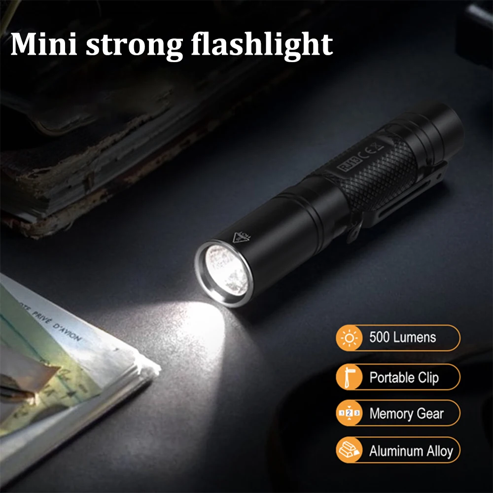 Amanfire RJ13 Keychain Flashlight 500LM Mini Torch 8W LED Light Waterproof IP66 Portable EDC Lighting