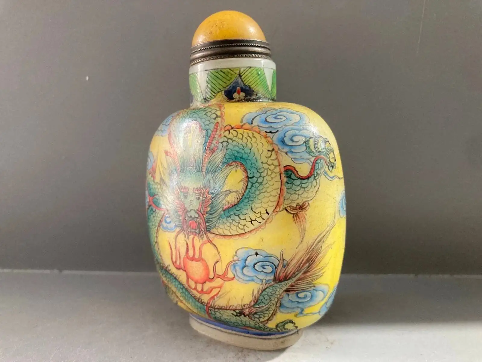 Collect Old Coloured Glaze Hand Out Painting Two Sidedragon Pattern Snuff Bottle