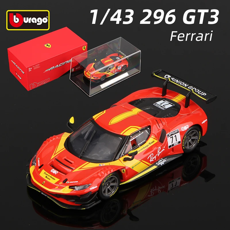 Bburago 1:43 Ferrari 296 GT3 Car Model Alloy Supercar Die Cast Vehicles Toy Die-cast Voiture Gift Collection