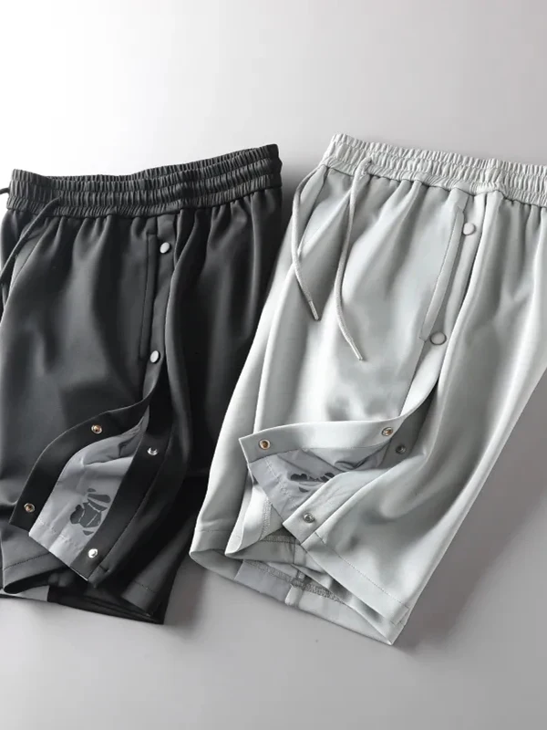 

Reflective Bear Summer Faion Casual Men's Button Split ort Pants Beach Five-Point Slim Fit Sport Thin Straight Leg Trousers