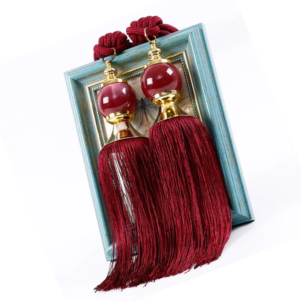 2Pcs Set Tassel Fringe Curtain Tieback Handcrafted Braided Single Hanging Ball Curtain Holdback Buckle Sling Binding