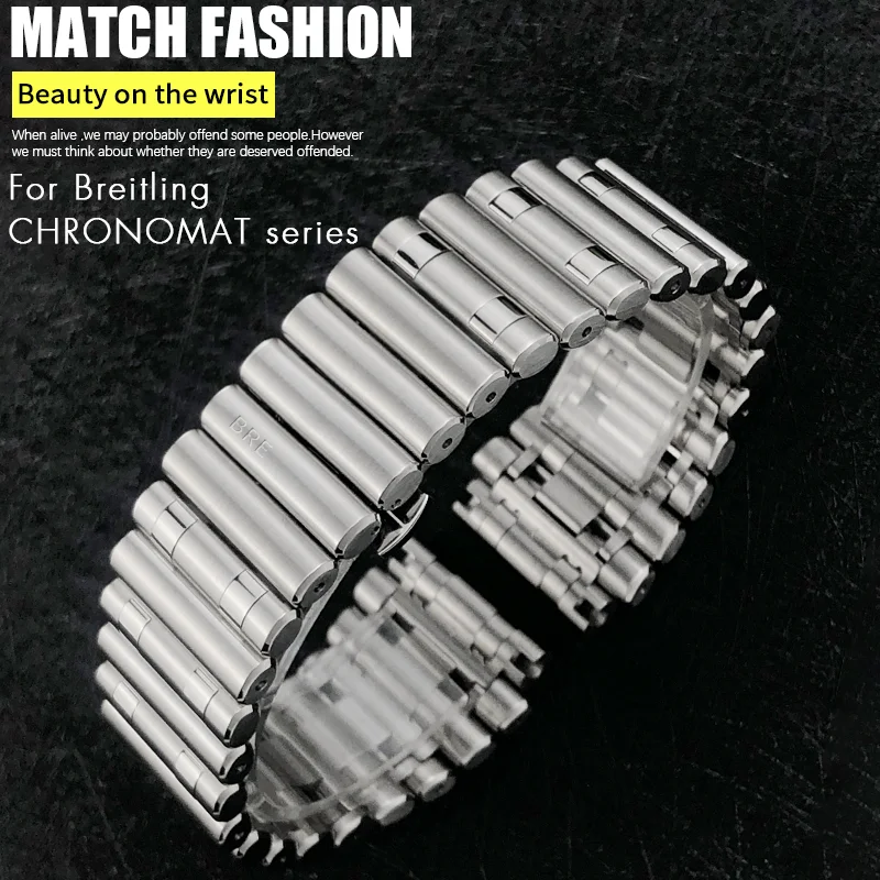 22mm Top Quality Stainless Steel Watchband for Breitling 42mm Dial CHRONOMAT AB0134 Silver Solid Watch Strap Bracelets