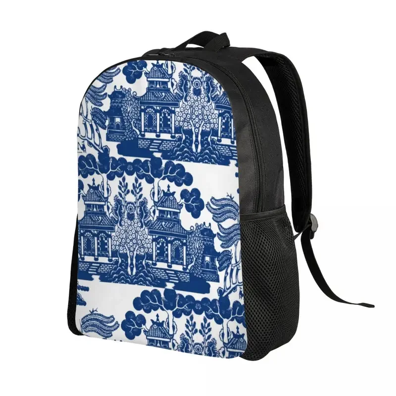 Blue Willow Chinoiserie Blue And White Porcelain Inspiration Laptop Backpack Casual Bookbag for School College Students Bags