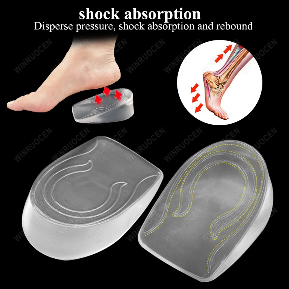Silicone Gel Height Increase Insole Heel Lifting Inserts Shoe Foot Care Protector Elastic Cushion Shock Absorption for Unisex