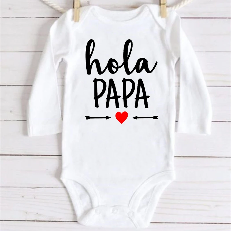 Hola Papa Announcement Pregnancy Newborn Clothes Baby Bodysuits Boy Girl Short Sleeve Toddler Jumpsuit Infant Shower Dad Gifts