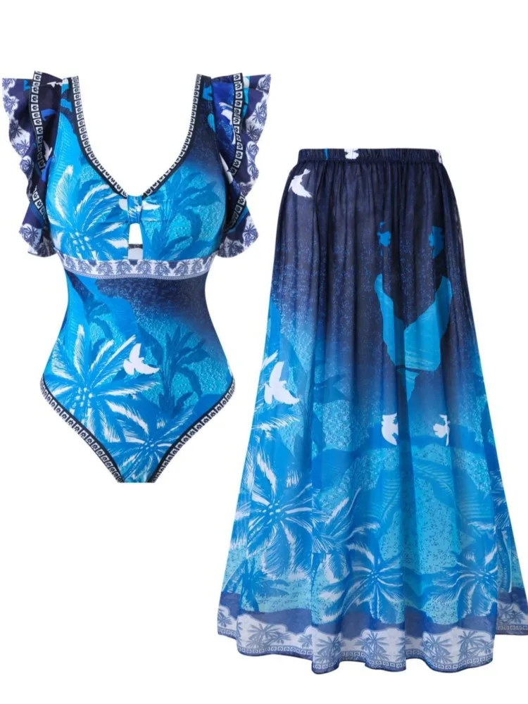 

Retro Bikini Printed Fashion Two Piece Swimsuit And Cover Up With Skirt Tight Women's Bandage Summer Beach Luxury Elegant 2026