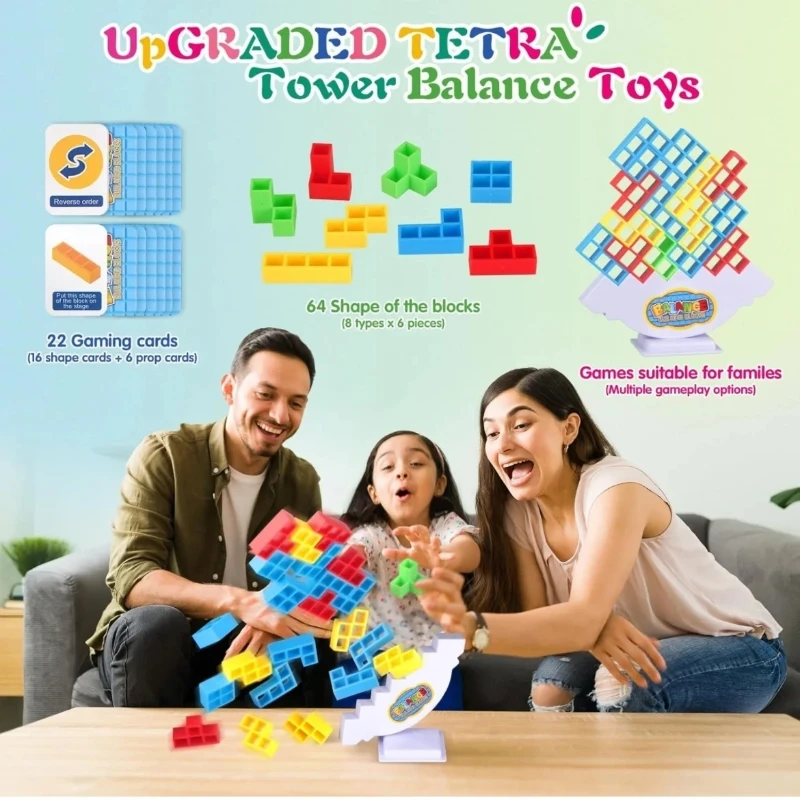 Stacking Game Building Blocks Party Game Stacked High Tetris Block Desktop Balance Block Stacked Puzzle Board Children Game