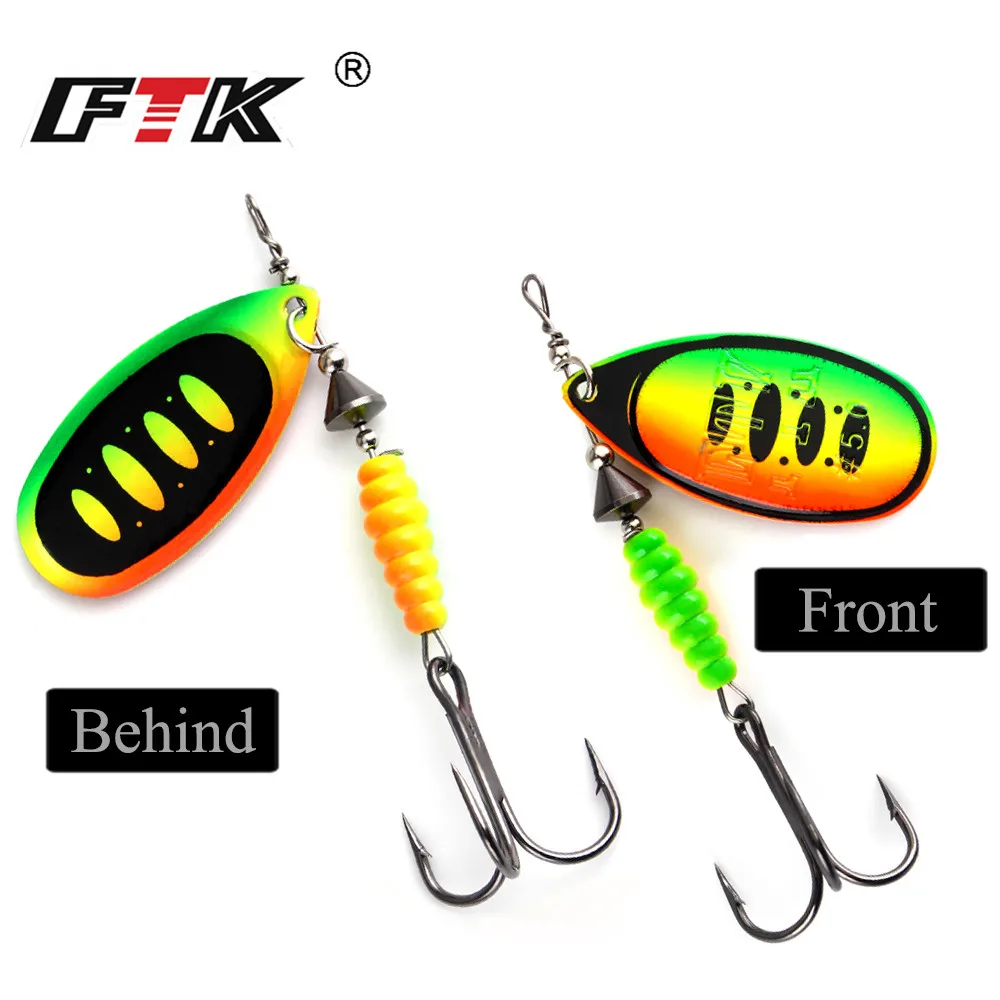 FTK Rotating Spinner Fishing Lure Spoon Sequins Metal Hard Bait Treble Hooks Wobblers Bass Tackle 8.5g 12.5g 14.7g