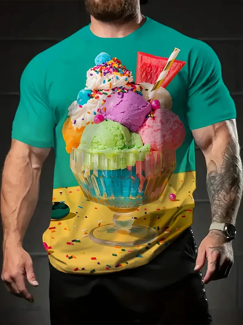 

Мужская футболка New Ice Cream Графический принт Мужская футболка с коротким рукавом Модная повседневная футболка с круглым вырезом Женский и мужской пуловер большого размера Топы