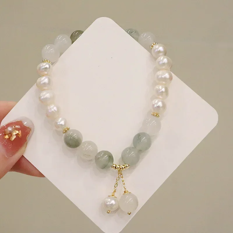 

Minar Vintage Green Natural Stone Freshwater Pearl Beaded Strand Bracelets for Women Gold Plated Brass Wholesale Accessories