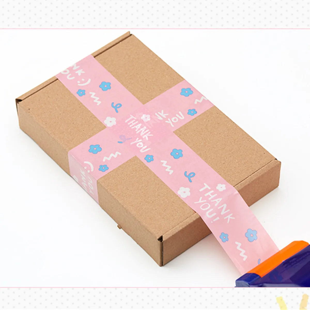 1 Roll of 4.5Cm*100M Pink Flower Thanksk You Tape, Thank You Gratitude Cartoon Sealing Tape, Self-Adhesive Gift Bag Carton Packaging Tape
