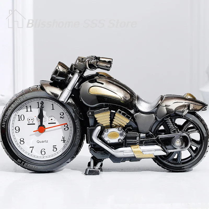 【S】Vintage Alarm Clock Motorcycle Model Tabletop Clock Desktop Alarm Clock Bedside Clock Home Interior Decorative Ornament