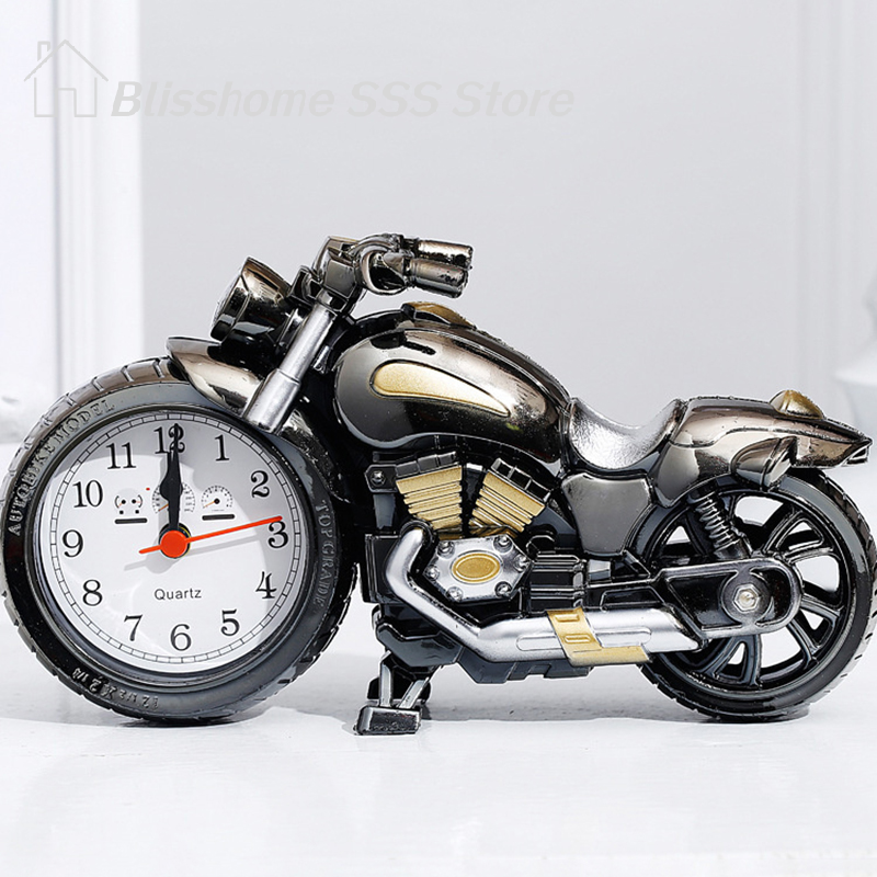  【S】Vintage Alarm Clock Motorcycle Model Tabletop Clock Desktop Alarm Clock Bedside Clock Home Interior Decorative Ornament 